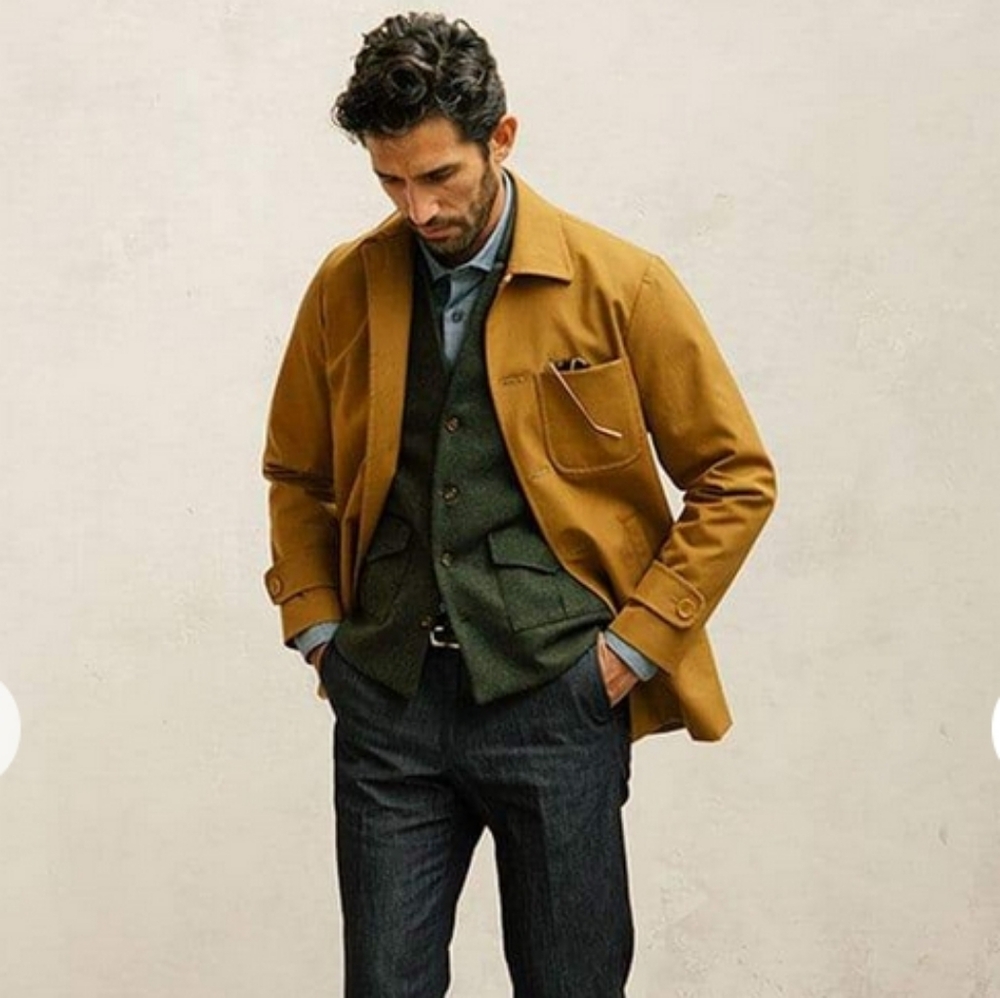 🌸 Bridge and Burn Men's Waxed Jacket Mustard Ochre Size Small